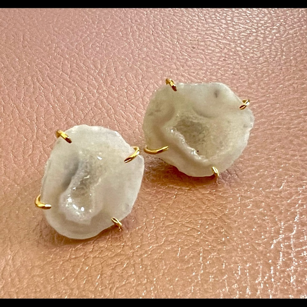 NWT Blonde And Her Bag Geode White Druzy Earrings